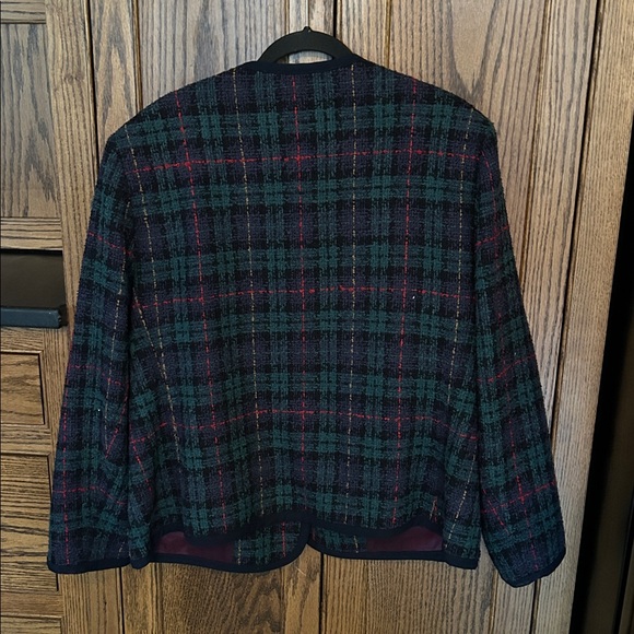 Alfred Dunner Vintage Wool Green Red Plaid Tartan Blazer Academia Jacket wmns 20 - Picture 4 of 5